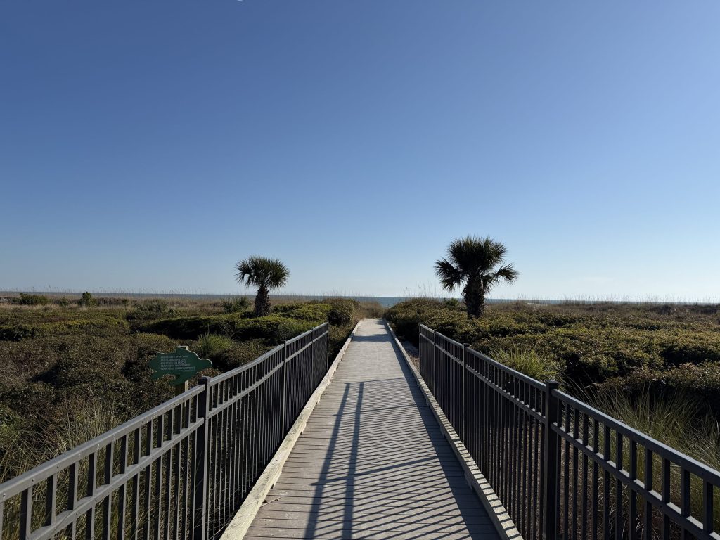Island Insights: people walking a Hilton Head Island beach at sunset